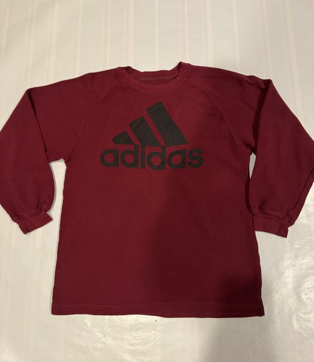 Boy’s Adidas Logo Thermal Waffle Long Sleeve Shirt – Red Black – Large